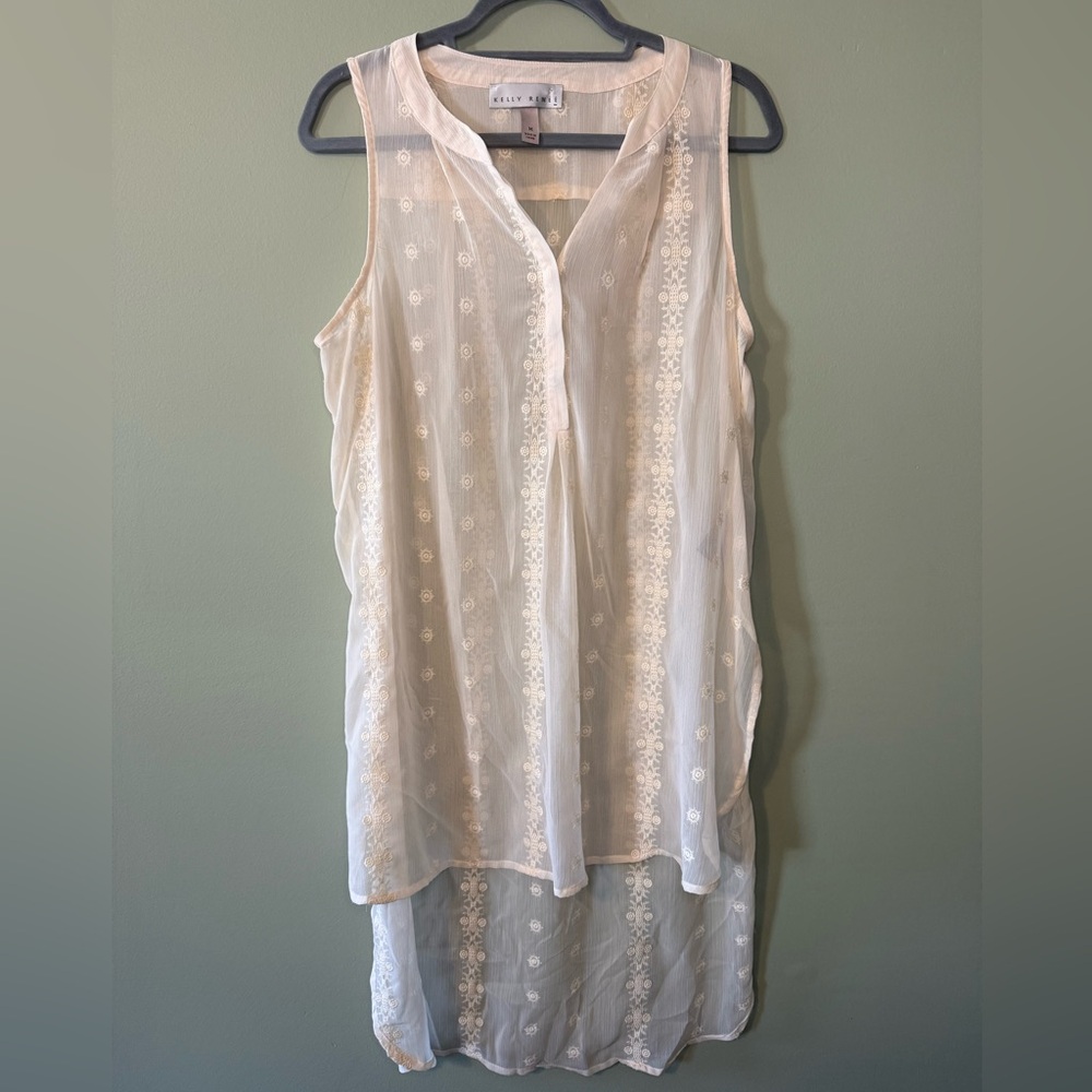 Kelly Renee Sheer Lace White Embroidered Top